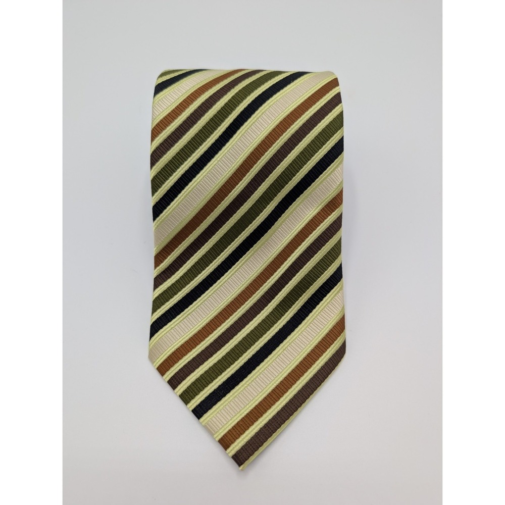 Vintage Bergamo New York Green Brown Diagonal Repp Jacquard Stripe Necktie 58"